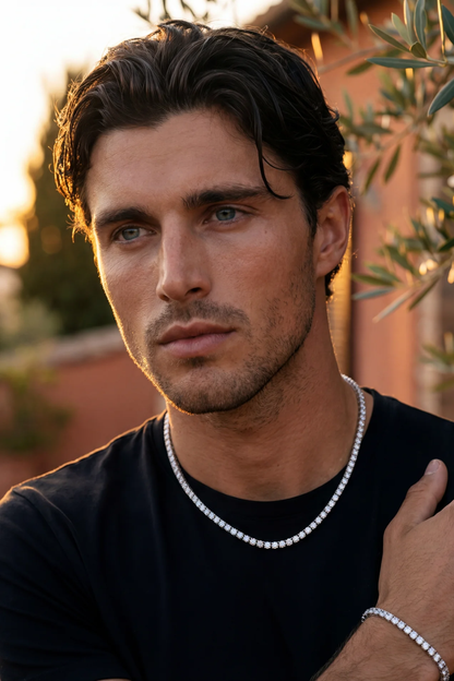 Clear Stone Tennis Necklace, 4 mm, Silver-Tone