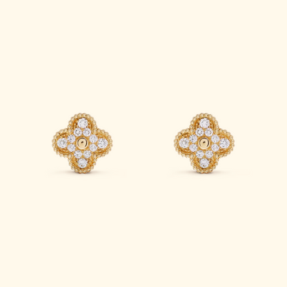 Clover Stud Earrings with Decorative Details