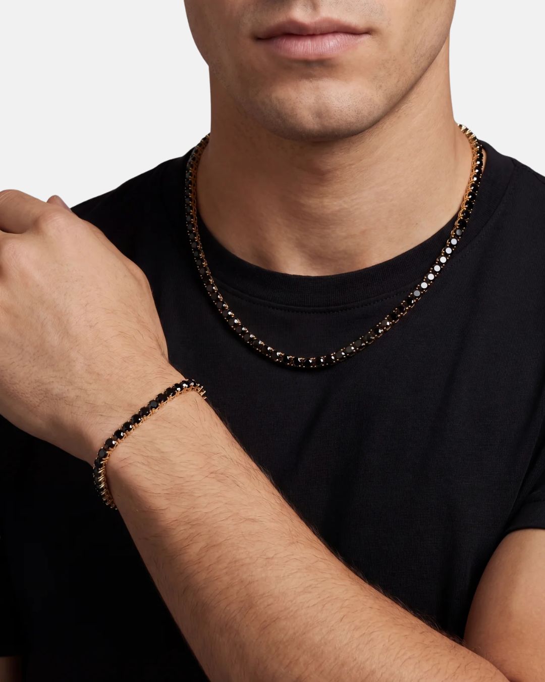 Black Tennis Necklace, 4 mm, 14K Gold-Plated