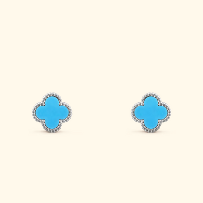 Clover Stud Earrings with Beaded Border