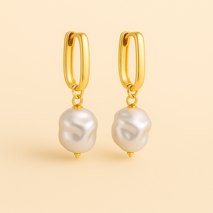 Irregular Pearl Drop Hoop Earrings — Denise