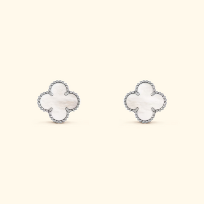 Clover Stud Earrings with Beaded Border