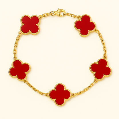 Red Clover Necklace Bracelet Earrings Set