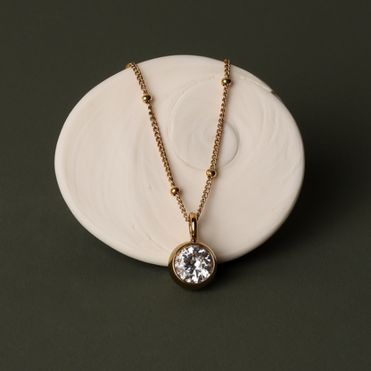 Round CZ Birthstone Necklace, 9 mm