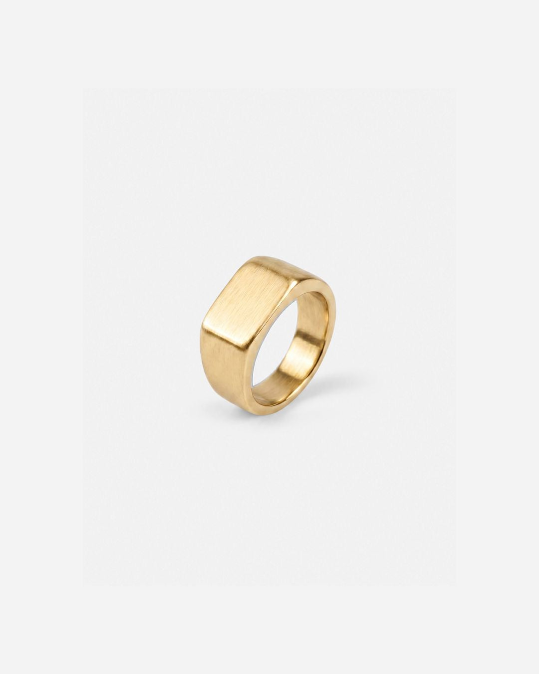 Brushed Rectangular Signet Ring, Gold-Tone Stainless Steel