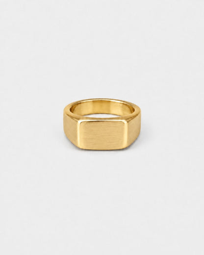 Brushed Rectangular Signet Ring, Gold-Tone Stainless Steel