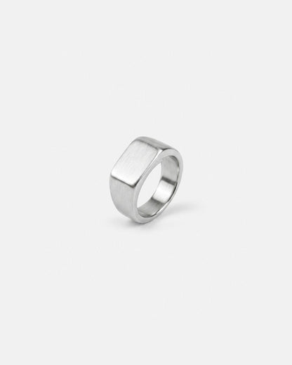 Brushed Rectangular Signet Ring, Silver-Tone Stainless Steel