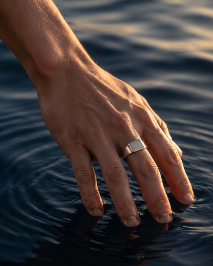 Brushed Rectangular Signet Ring, Silver-Tone Stainless Steel