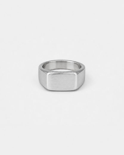 Brushed Rectangular Signet Ring, Silver-Tone Stainless Steel