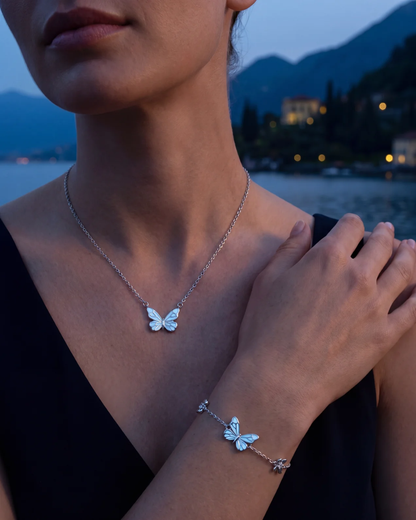 Blue Butterfly Chain Bracelet, 925 Sterling Silver