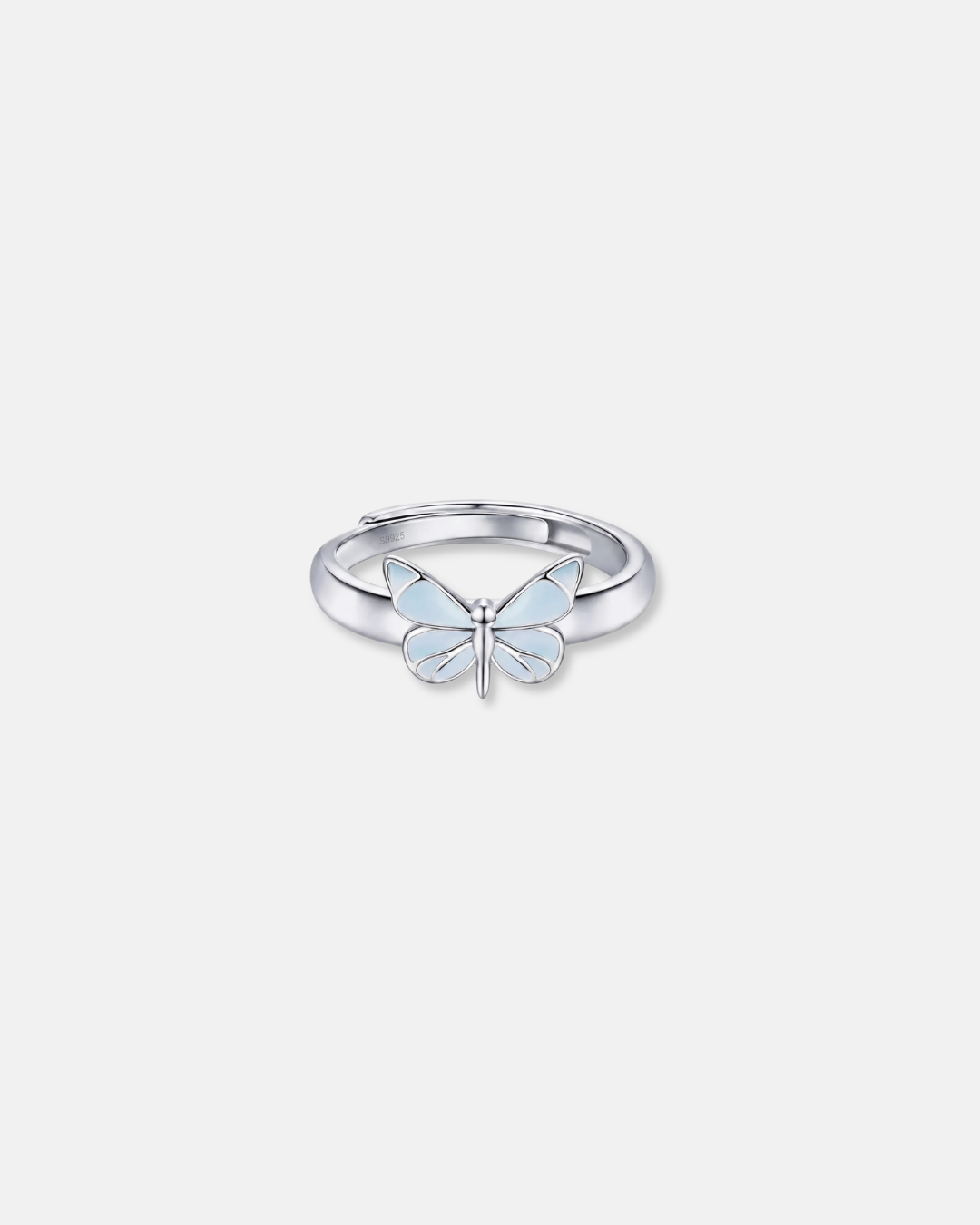 Blue Butterfly Adjustable Ring, 925 Sterling Silver