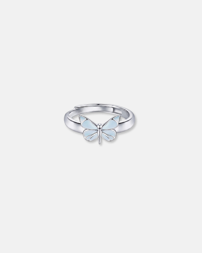 Blue Butterfly Adjustable Ring, 925 Sterling Silver