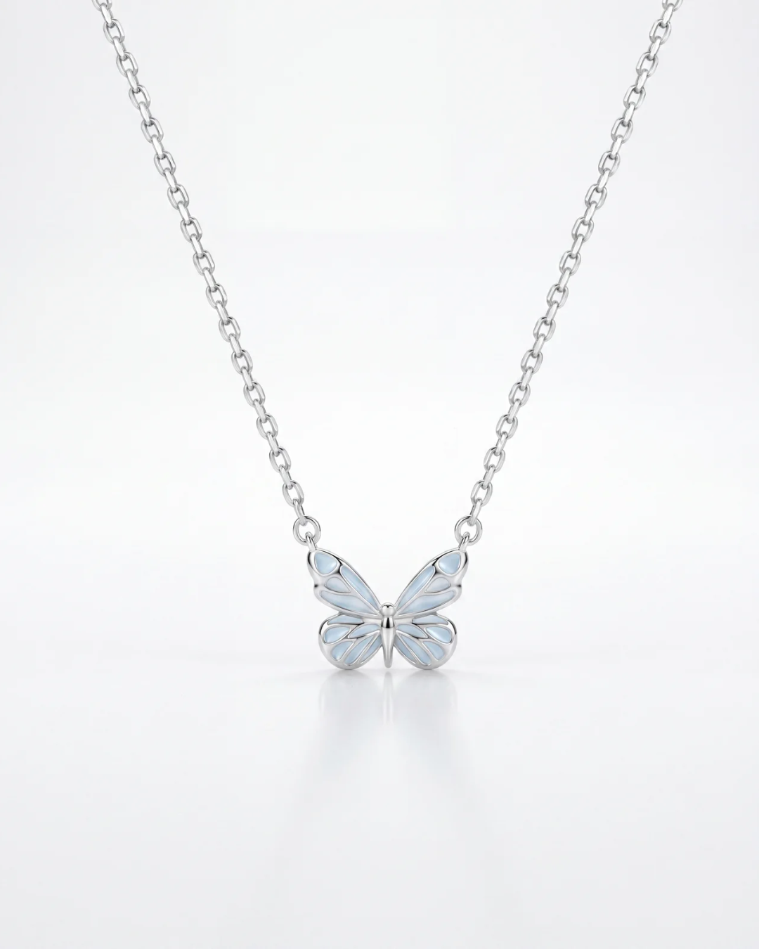 Blue Butterfly Pendant Necklace, 925 Sterling Silver