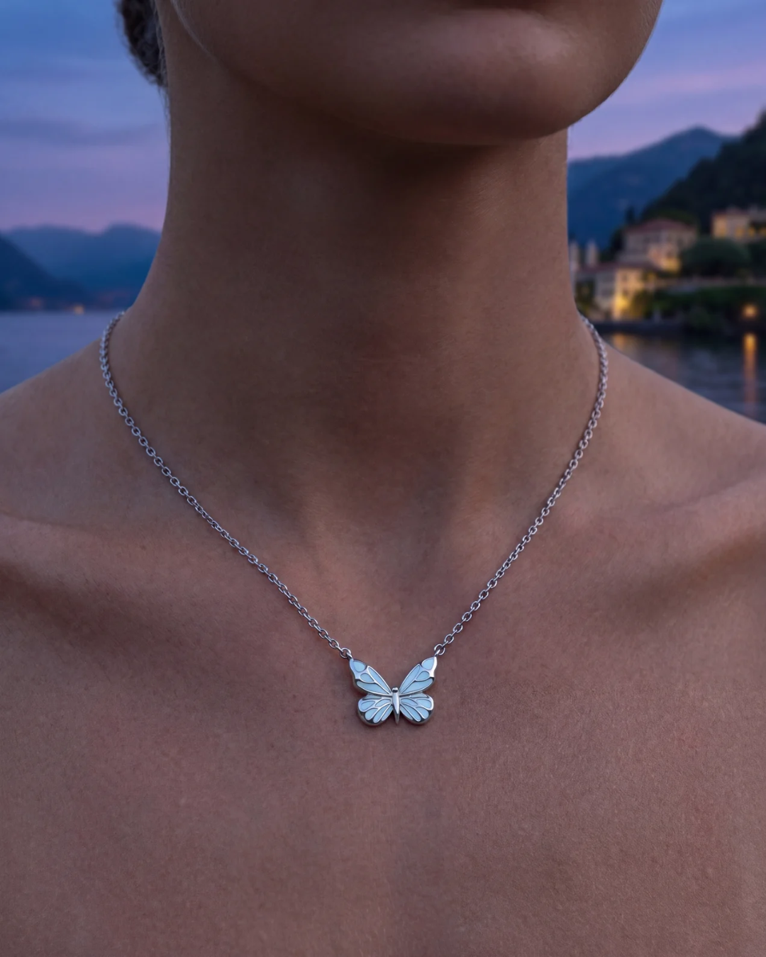 Blue Butterfly Pendant Necklace, 925 Sterling Silver