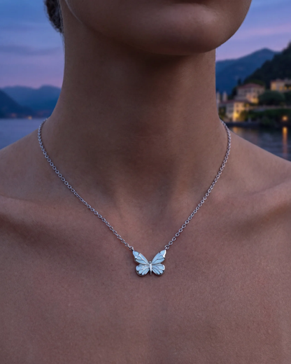 Blue Butterfly Pendant Necklace, 925 Sterling Silver