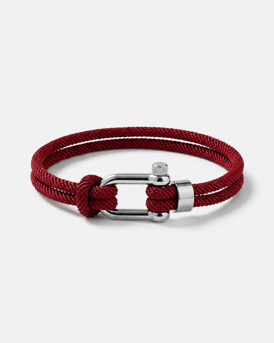 Men’s Burgundy Braided Nylon Rope Bracelet with Steel Shackle