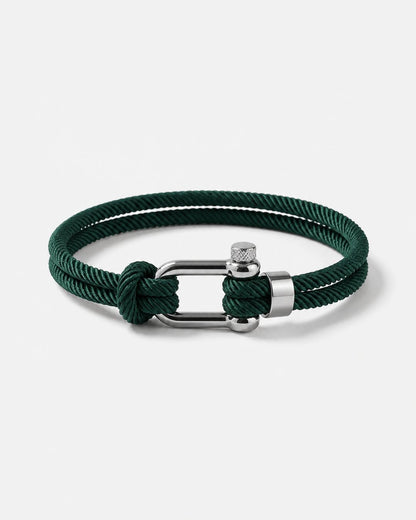 Men’s Forest Green Braided Nylon Rope Bracelet with Steel Shackle