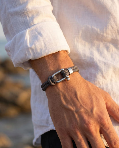 Men’s Grey Braided Nylon Rope Bracelet with Steel Shackle