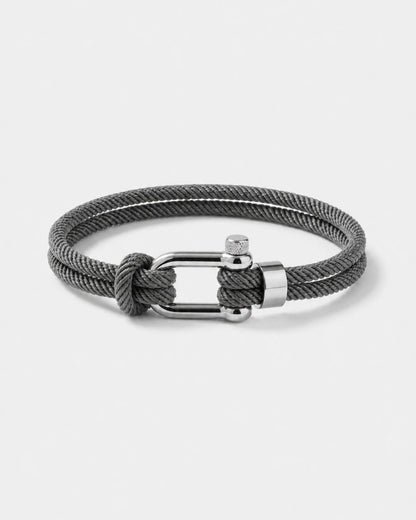 Men’s Grey Braided Nylon Rope Bracelet with Steel Shackle