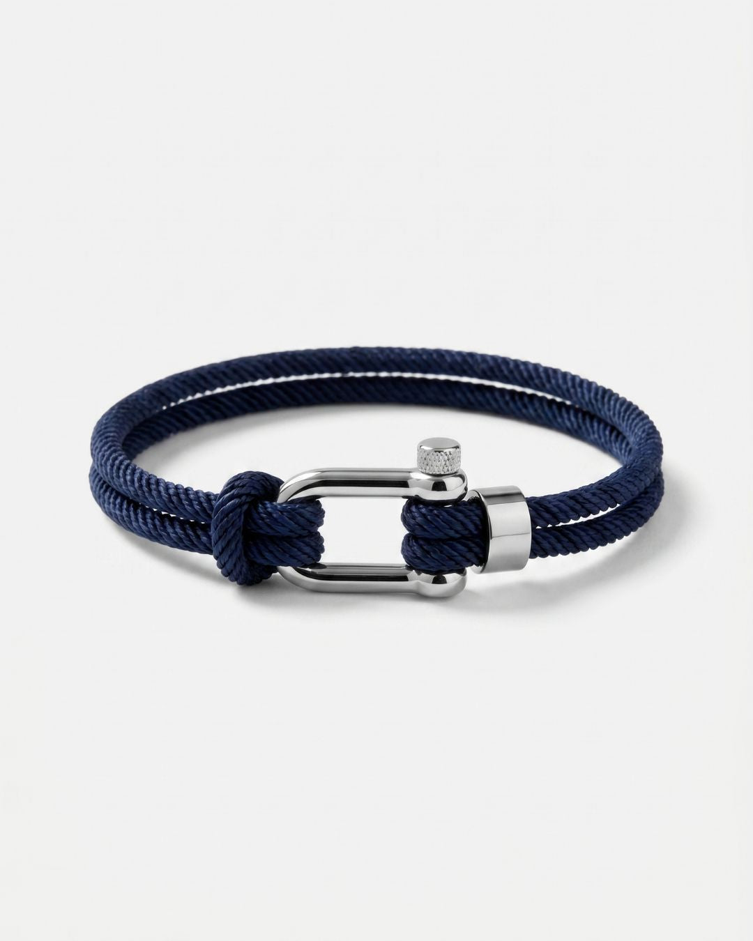Men’s Navy Braided Nylon Rope Bracelet with Steel Shackle
