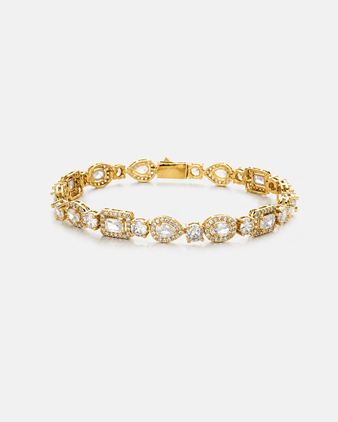 Clear Mixed-Cut Zirconia Tennis Bracelet, 8 mm, Gold-Tone — Celeste