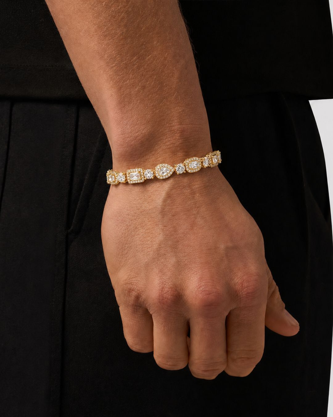 Clear Mixed-Cut Zirconia Tennis Bracelet, 8 mm, Gold-Tone — Celeste