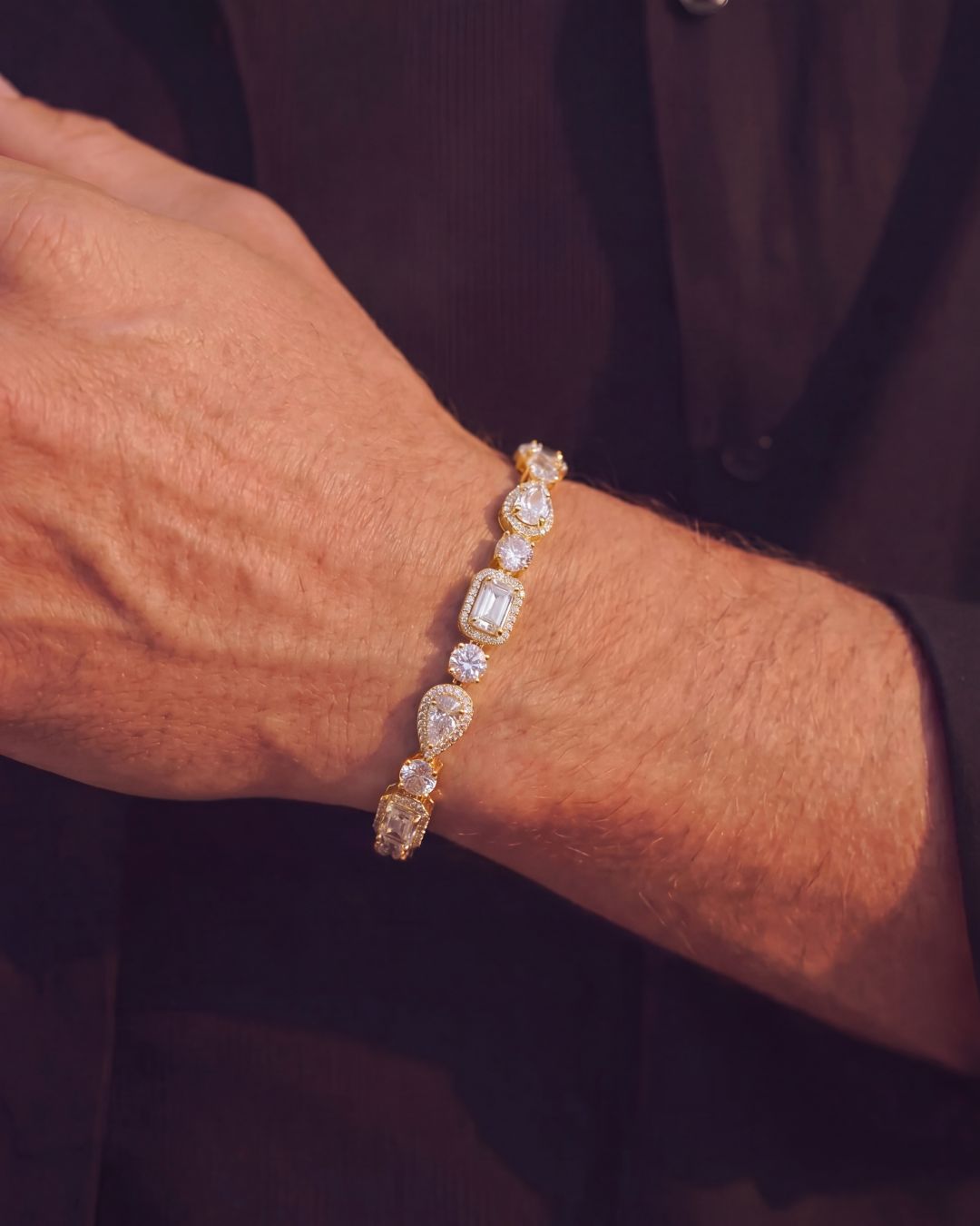 Clear Mixed-Cut Zirconia Tennis Bracelet, 8 mm, Gold-Tone — Celeste