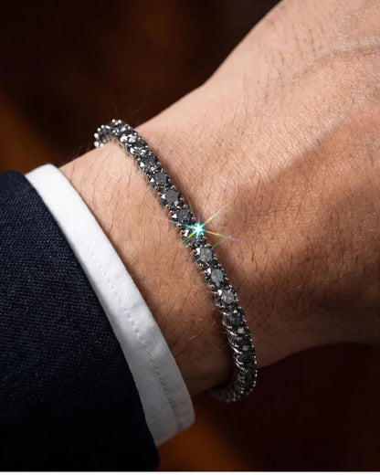 Men’s Grey Moissanite Tennis Bracelet, 4 mm, 925 Sterling Silver
