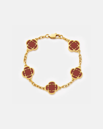 Burgundy Clover Charm Bracelet, Gold-Plated Stainless Steel