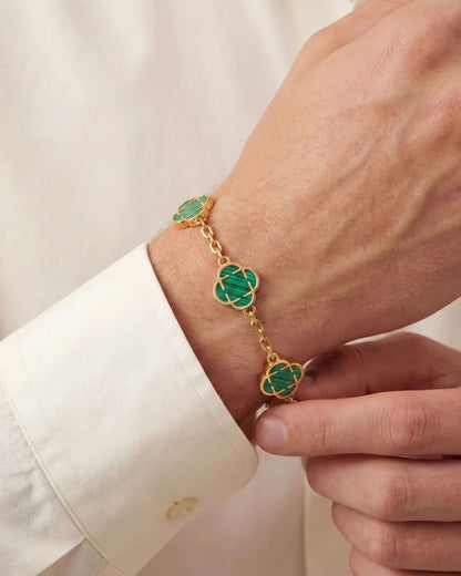 Green Clover Charm Bracelet, Gold-Plated Stainless Steel