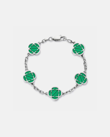 Green Clover Charm Bracelet, Silver-Plated Stainless Steel
