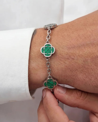 Green Clover Charm Bracelet, Silver-Plated Stainless Steel