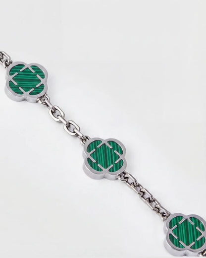 Green Clover Charm Bracelet, Silver-Plated Stainless Steel