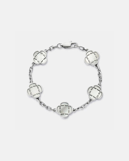 Pearl-White Clover Charm Bracelet, Silver-Plated Stainless Steel