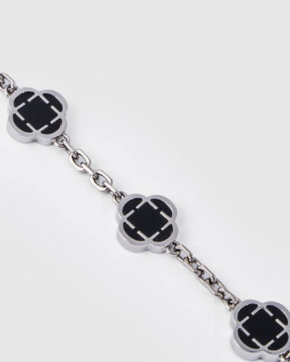 Black Clover Charm Bracelet, Silver-Plated Stainless Steel