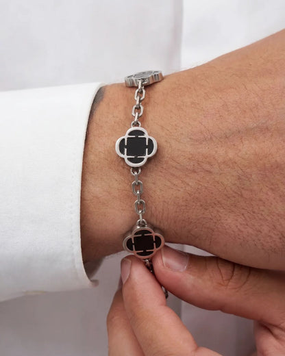 Black Clover Charm Bracelet, Silver-Plated Stainless Steel