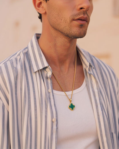 Green Clover Pendant Necklace, Gold-Plated Steel