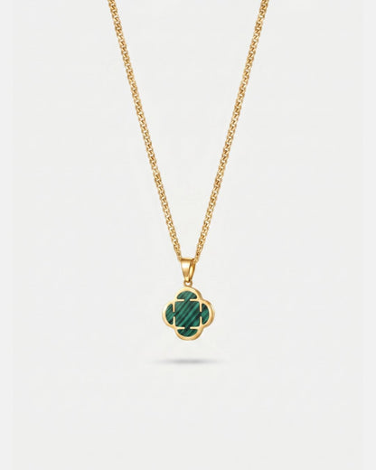 Green Clover Pendant Necklace, Gold-Plated Steel