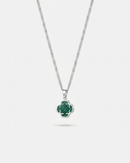 Green Clover Pendant Necklace, Silver-Plated Steel