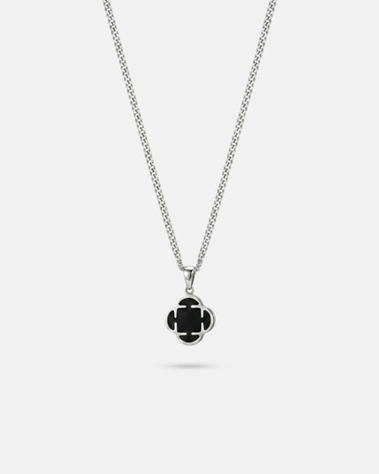 Black Clover Pendant Necklace, Silver-Plated Steel
