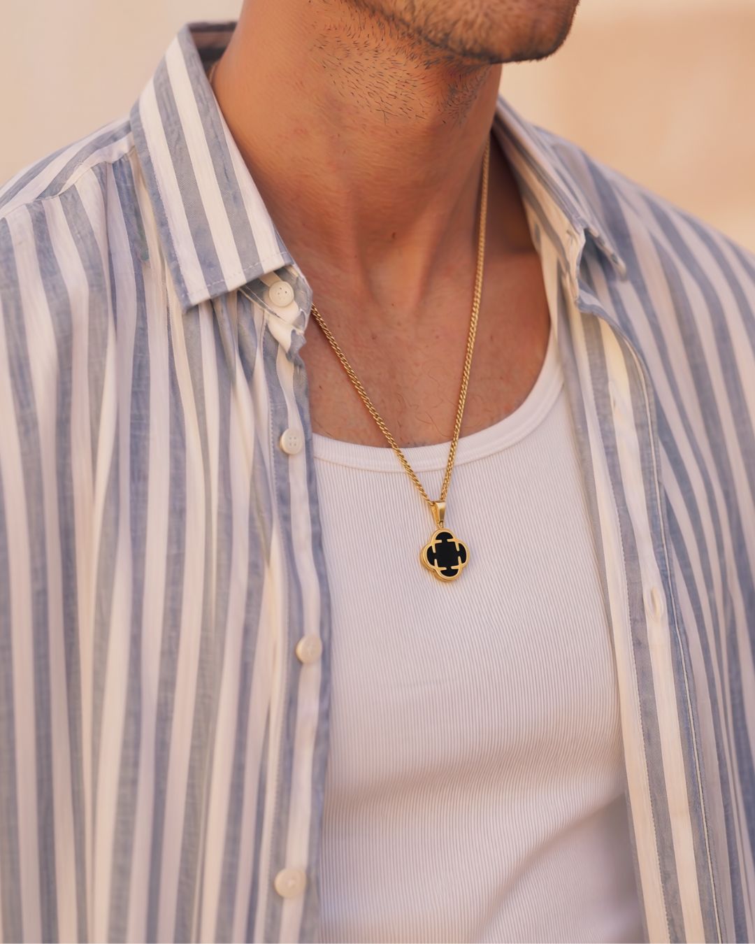 Black Clover Pendant Necklace, Gold-Plated Steel