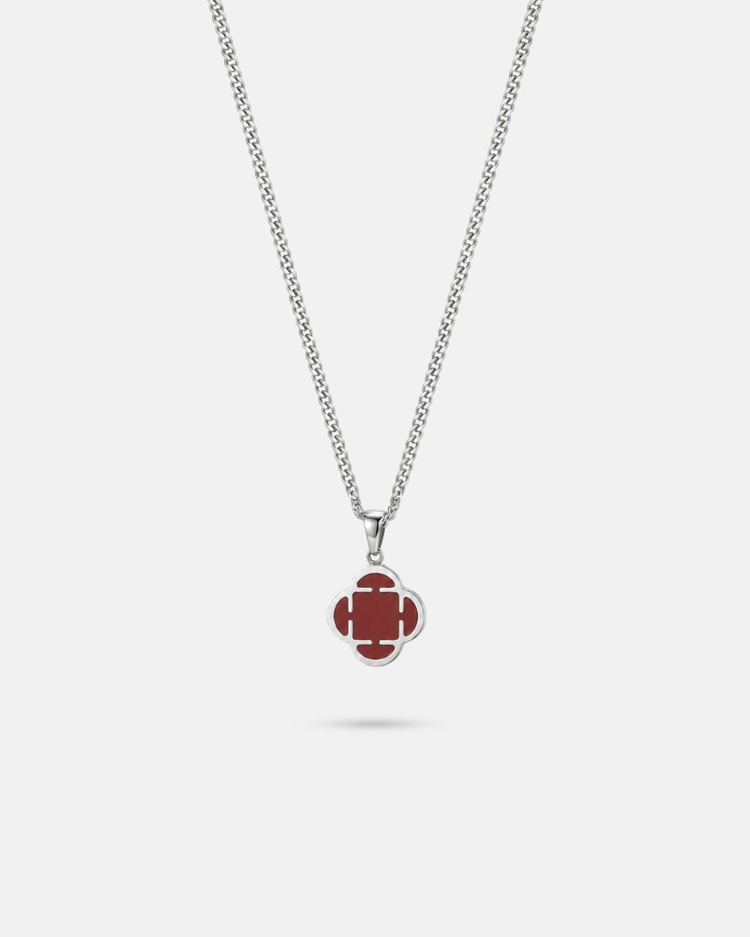 Burgundy Red Clover Pendant Necklace, Silver-Plated Steel