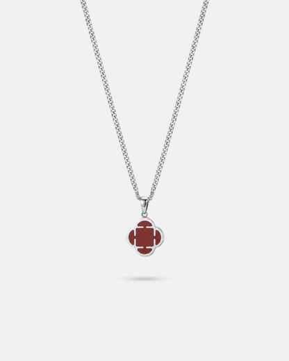 Burgundy Red Clover Pendant Necklace, Silver-Plated Steel