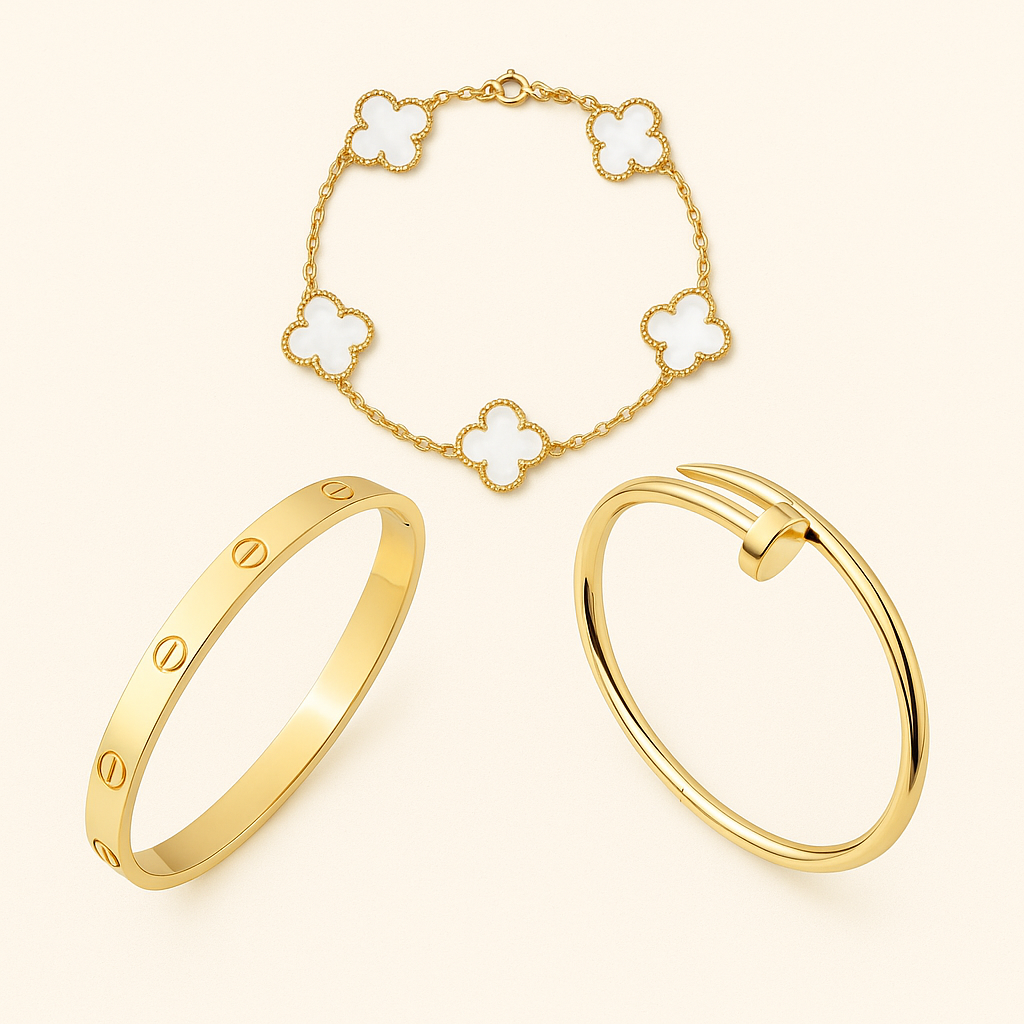 White Clover Nail and Screw Bracelet Set — Toscane