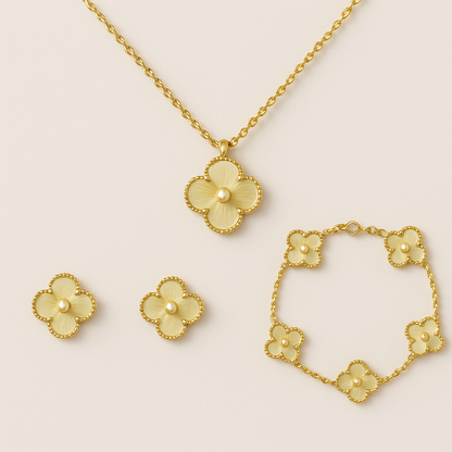 Gold-Tone Clover Necklace Bracelet Earrings Set