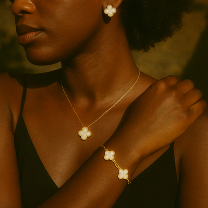 White Clover Necklace Bracelet Earrings Set