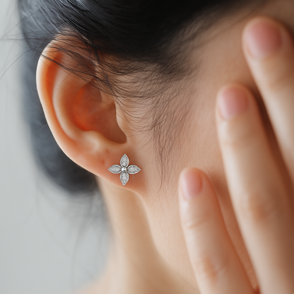 Four-Petal Crystal Stud Earrings — Nicole