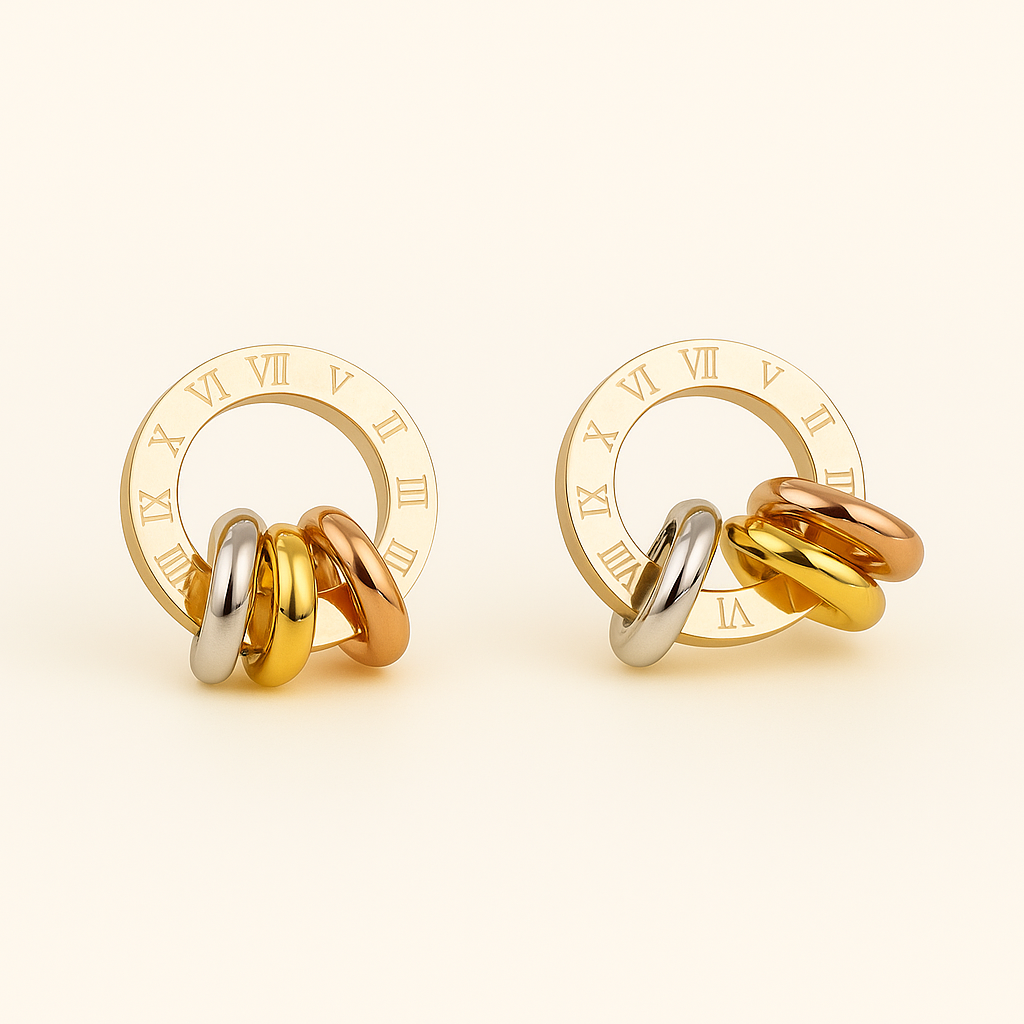 Roman Numeral Ring Stud Earrings — Lucia