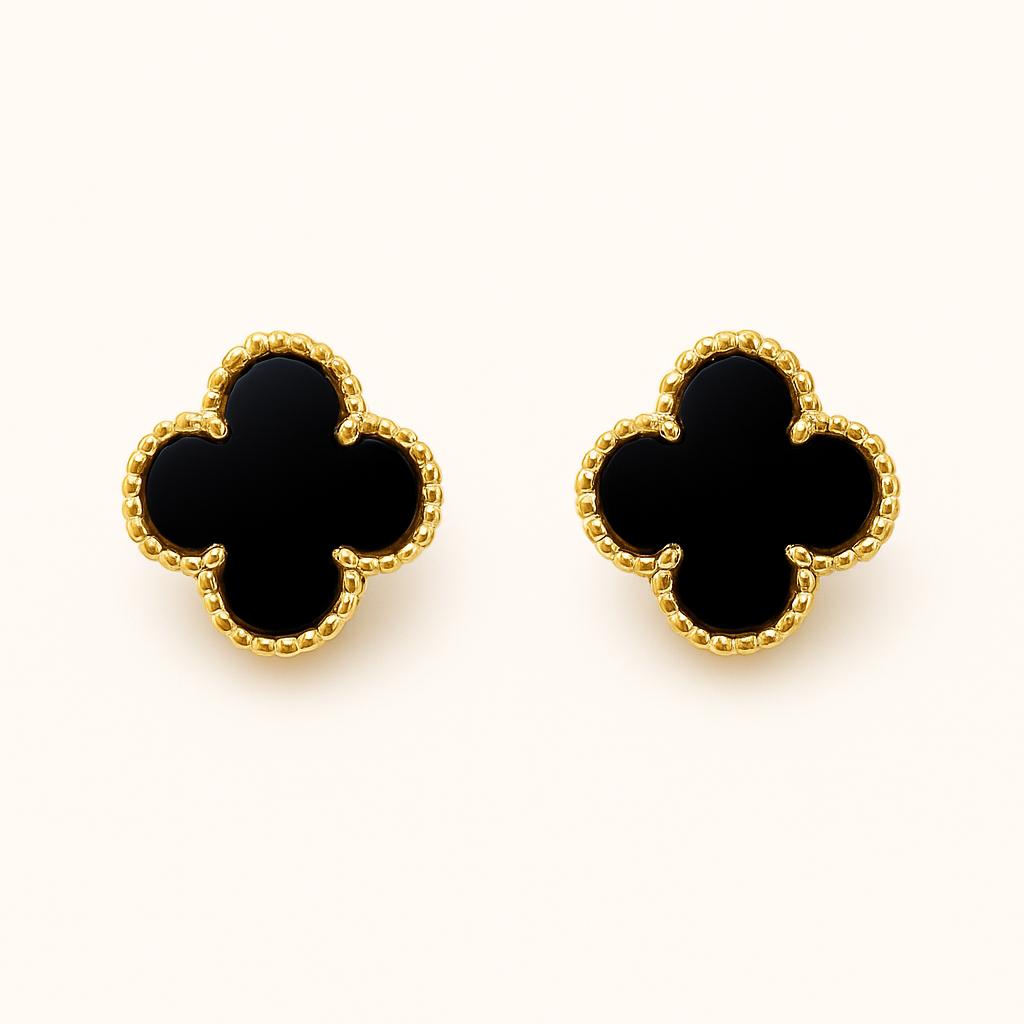 Clover Stud Earrings with Beaded Border