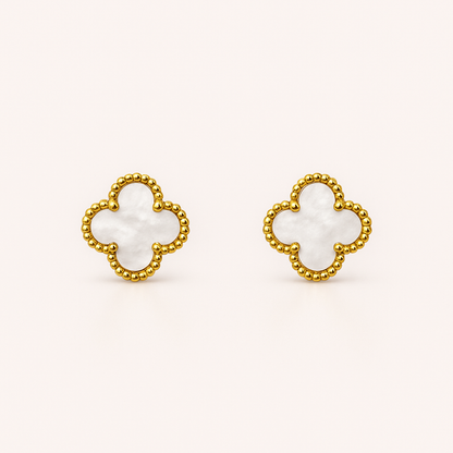Clover Stud Earrings with Beaded Border